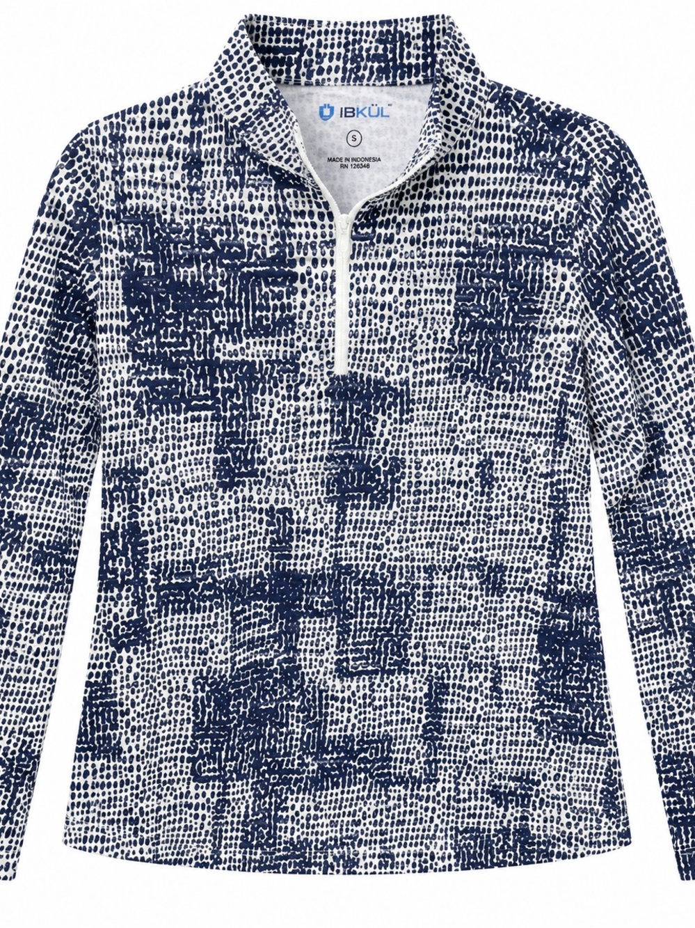 IBKUL Navy & White Patterned Long-Sleeve Quarter-Zip Top